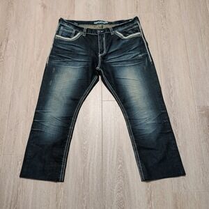 Y2K Affliction Ace Embroidered Jeans Mens 40x26 Hemmed Dark Wash Black Premium